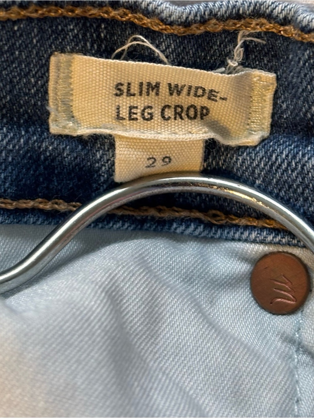 Madewell Slim Wide-Leg Crop Jeans Medium Blue Wash Frayed Hem Size 29 - Picture 6 of 13